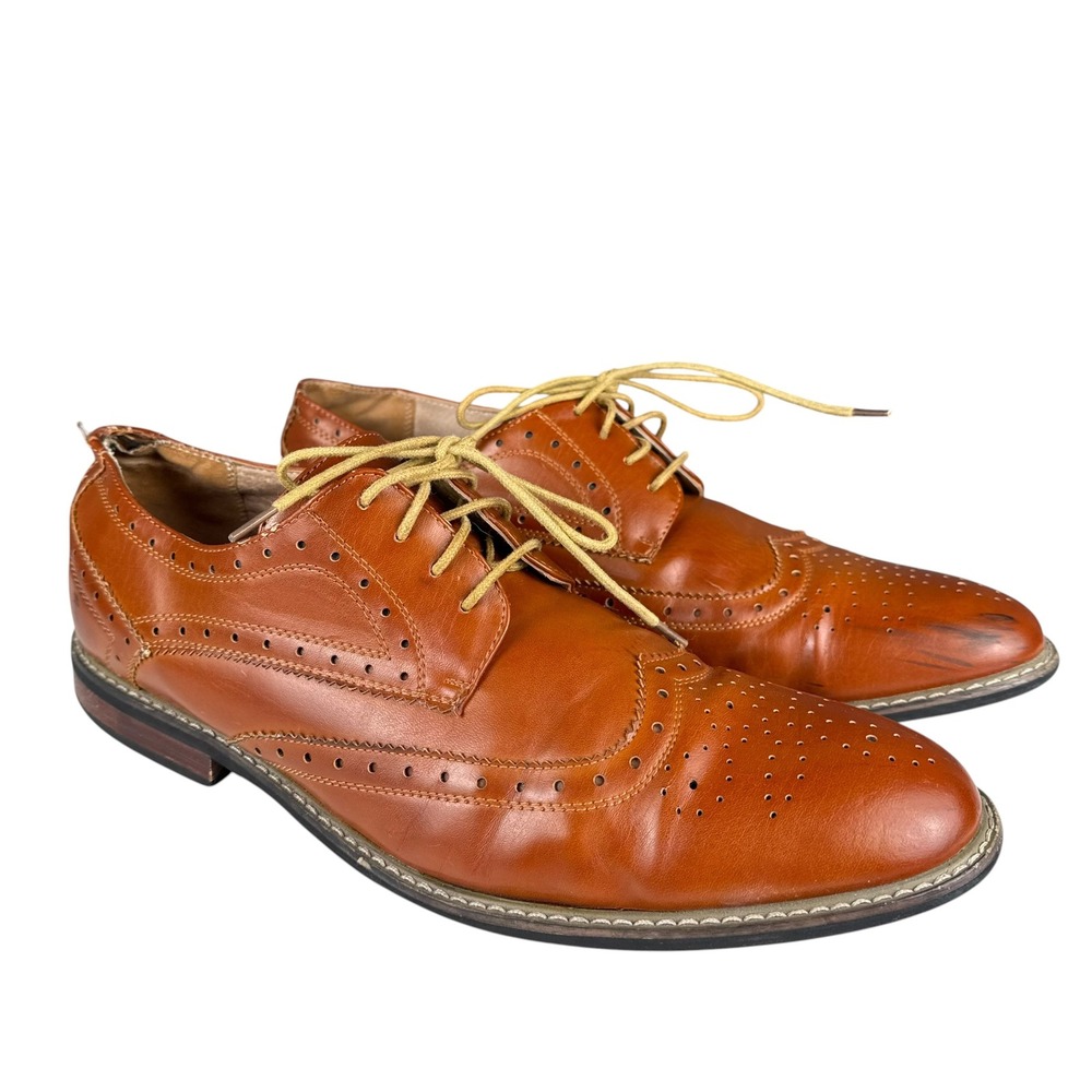 Bruno Marc Mens Cognac Brown Wingtip‎ Brogue Oxford Dress Shoes Lace Up Size 11